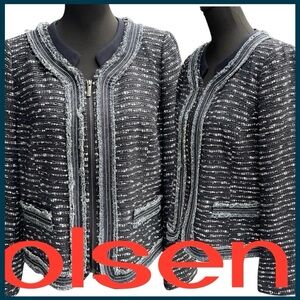 Olsen Europe Black/Grey Tweed Zip Front Blazer Jacket (M-L/12)